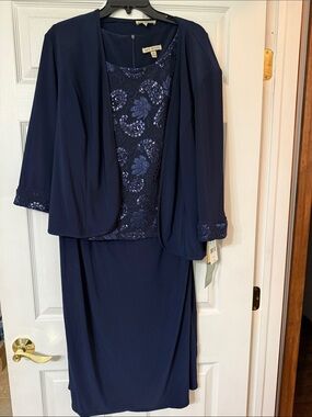 Maya Brooke Navy Sequin Dress with Jacket